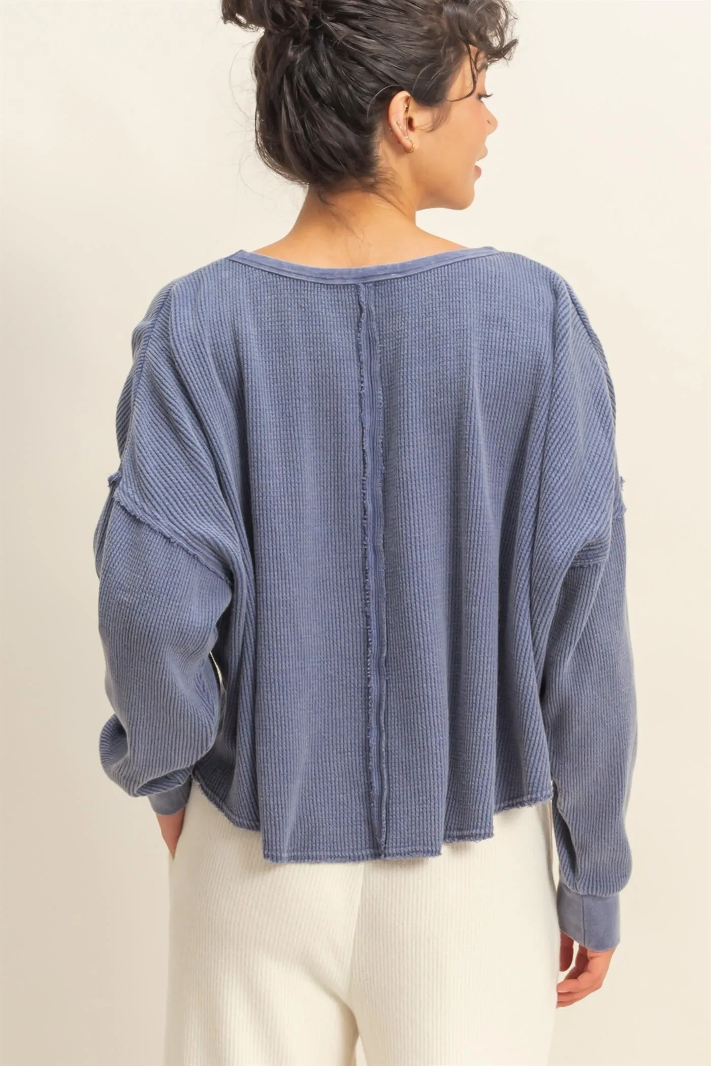 Marlowe Boat Neck Raw Edge Top, Dusty Indigo sold by North & Main Clothing Company product image thumbnail 5