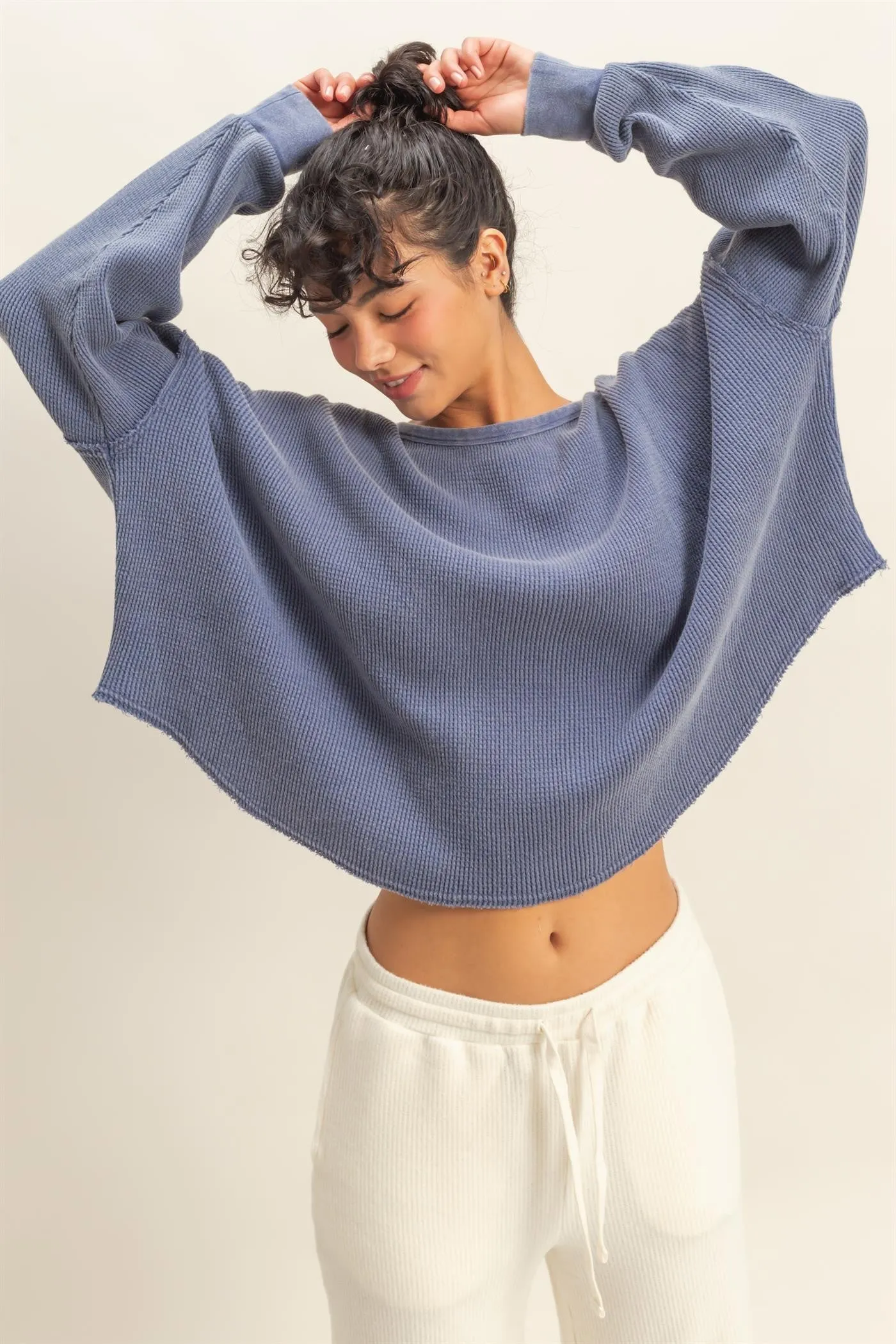 Marlowe Boat Neck Raw Edge Top, Dusty Indigo sold by North & Main Clothing Company product image thumbnail 2