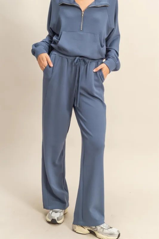 Sloane Wide Leg Knit Pants, Dusty Navy made by North & Main Clothing Company