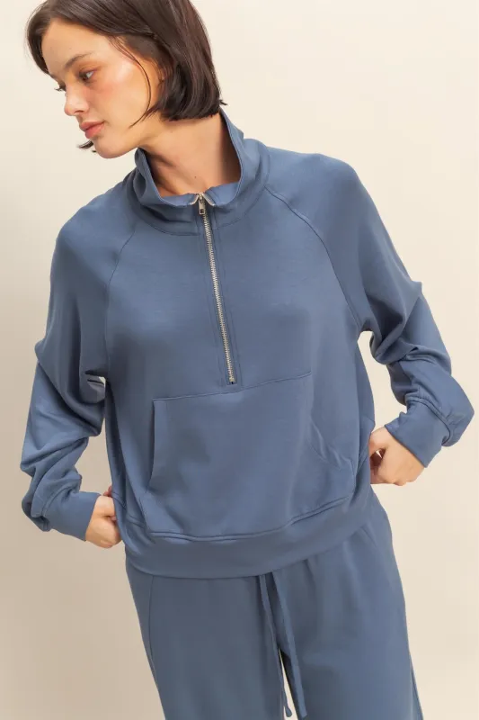 Jovie Half Zip Knit Sweatshirt, Dusty Navy sold by North & Main Clothing Company