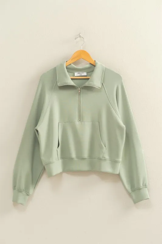 Jovie Half Zip Knit Sweatshirt, Sage Green sold by North & Main Clothing Company