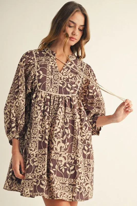 Lyanna Boho Floral Peasant Dress, Brown made by JODIFL