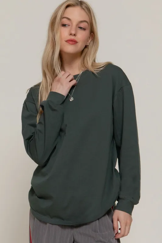 Harlowe Round Neck Cotton Tee, Dusk Green sold by North & Main Clothing Company