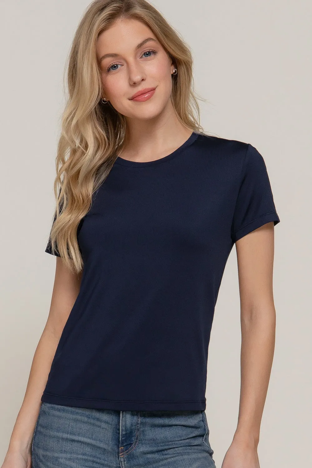 Juno Round Neck ITY Knit Top, Navy sold by North & Main Clothing Company