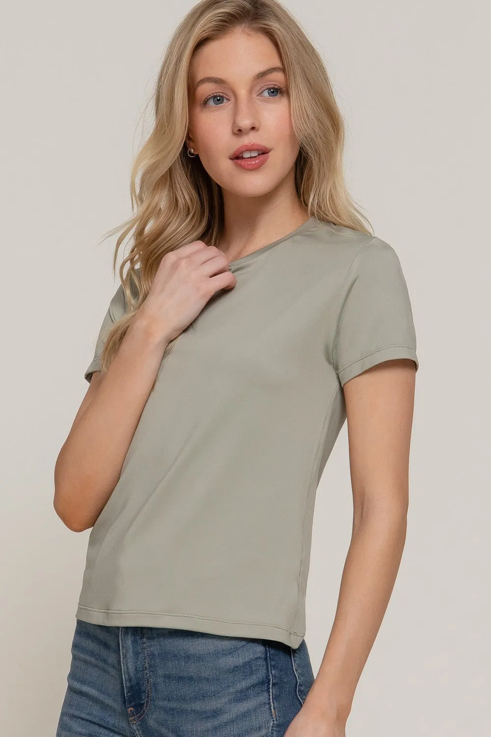 Juno Round Neck ITY Knit Top, Sage sold by North & Main Clothing Company product image thumbnail 3