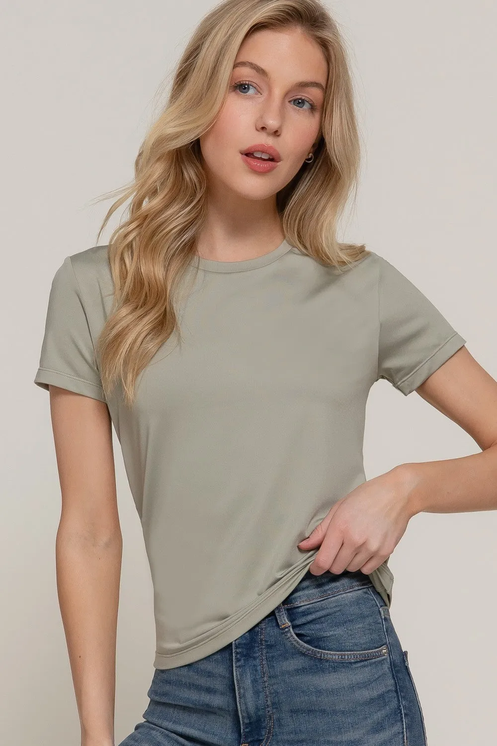Juno Round Neck ITY Knit Top, Sage sold by North & Main Clothing Company
