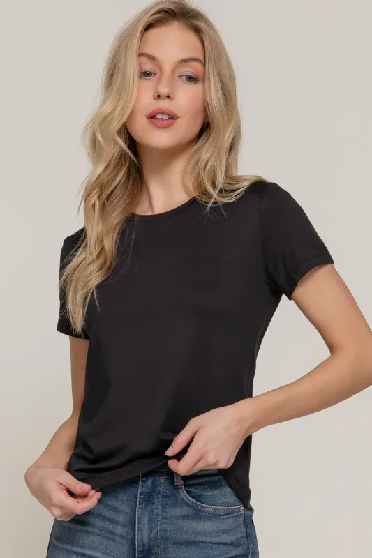 Juno Round Neck ITY Knit Top, Black sold by North & Main Clothing Company