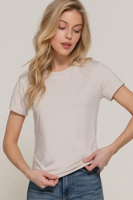 Juno Round Neck ITY Knit Top, Light Taupe sold by North & Main Clothing Company