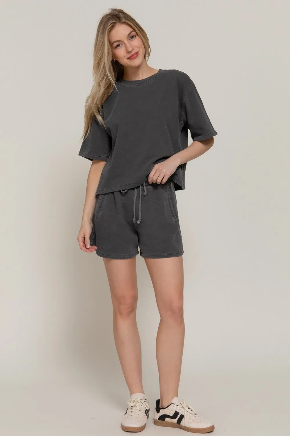 Alison Garment Washed Terry Shorts, Charcoal sold by North & Main Clothing Company product image thumbnail 2