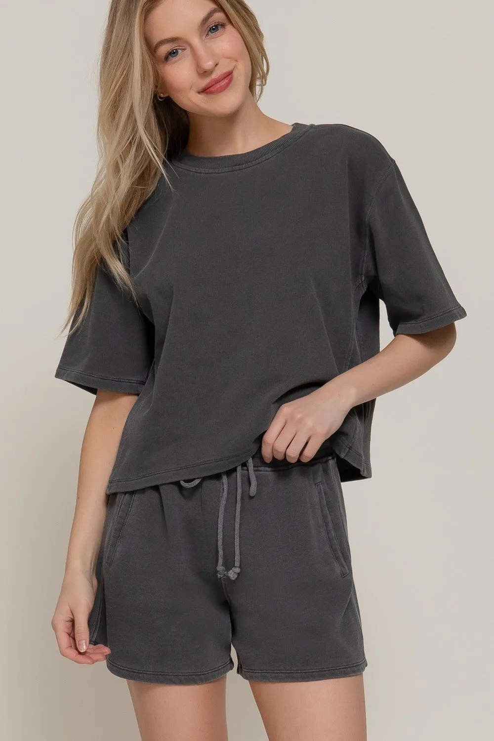 Alison Garment Washed Terry Shorts, Charcoal sold by North & Main Clothing Company product image thumbnail 3