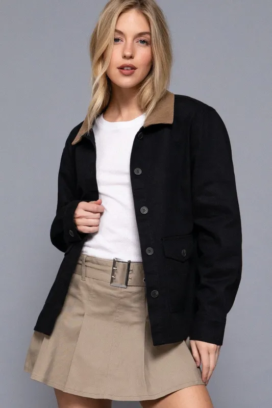 Elisabeth Corduroy Collared Work Jacket, Black sold by North & Main Clothing Company