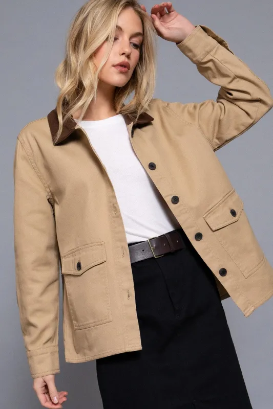 Elisabeth Corduroy Collared Work Jacket, Khaki sold by North & Main Clothing Company