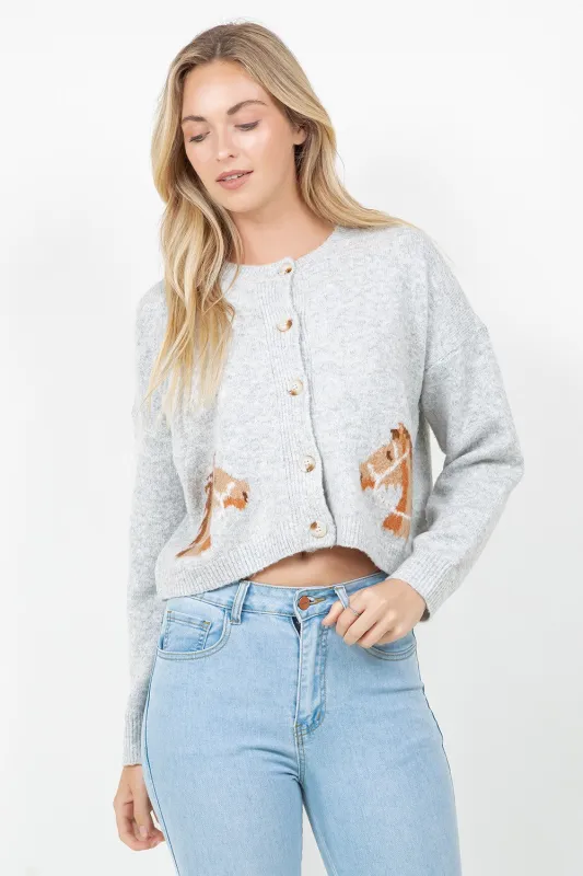 Horse Print Button Up Cardigan, Grey sold by North & Main Clothing Company