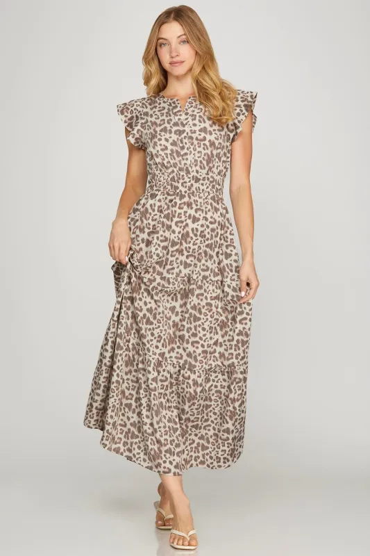 Peyton Leopard Print Maxi Dress, Light Mocha made by She and Sky