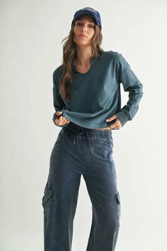 Melanie Notch Neck Top, Midnight Navy sold by North & Main Clothing Company