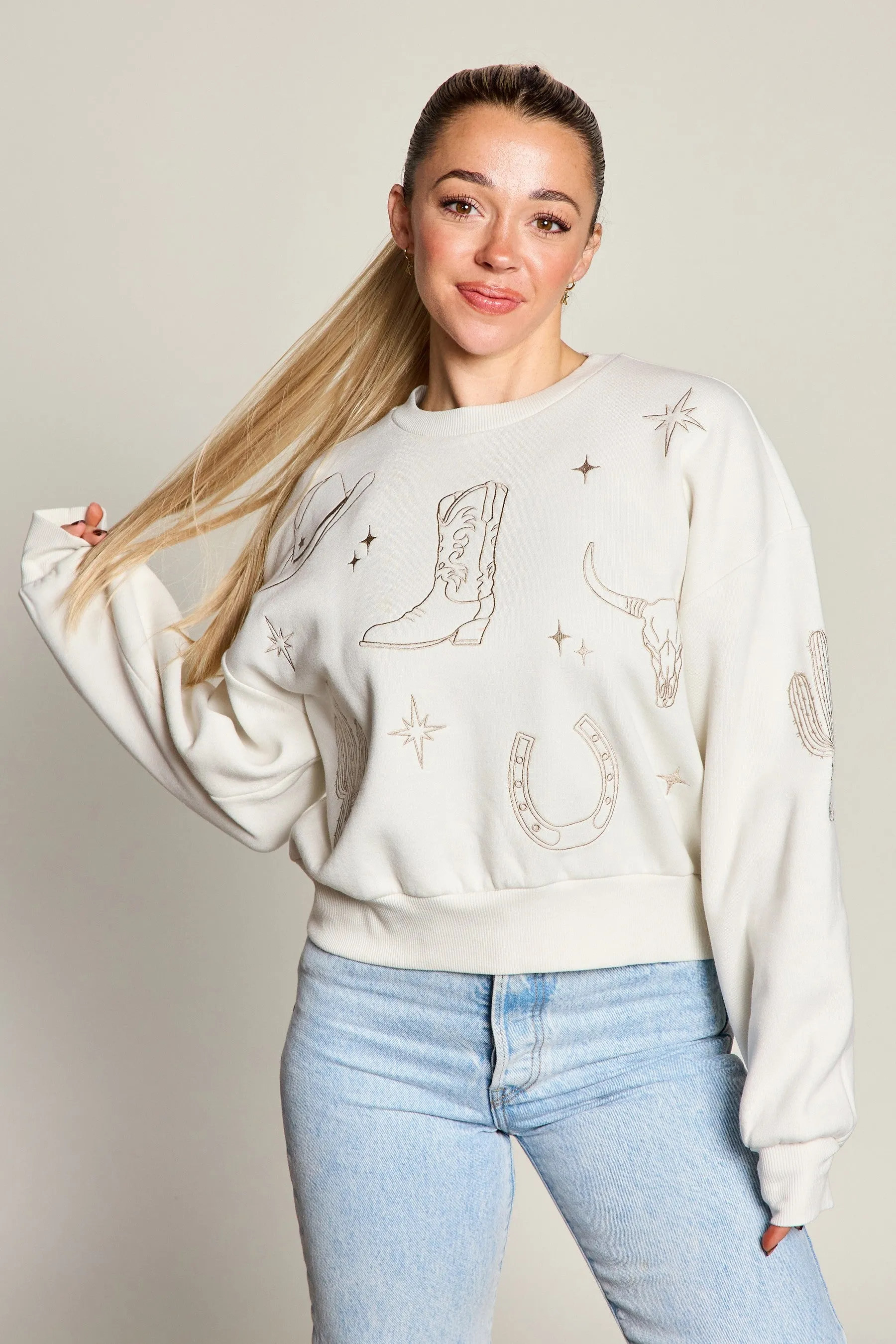 Western Embroidered Fleece Graphic Sweatshirt, True Bone sold by North & Main Clothing Company