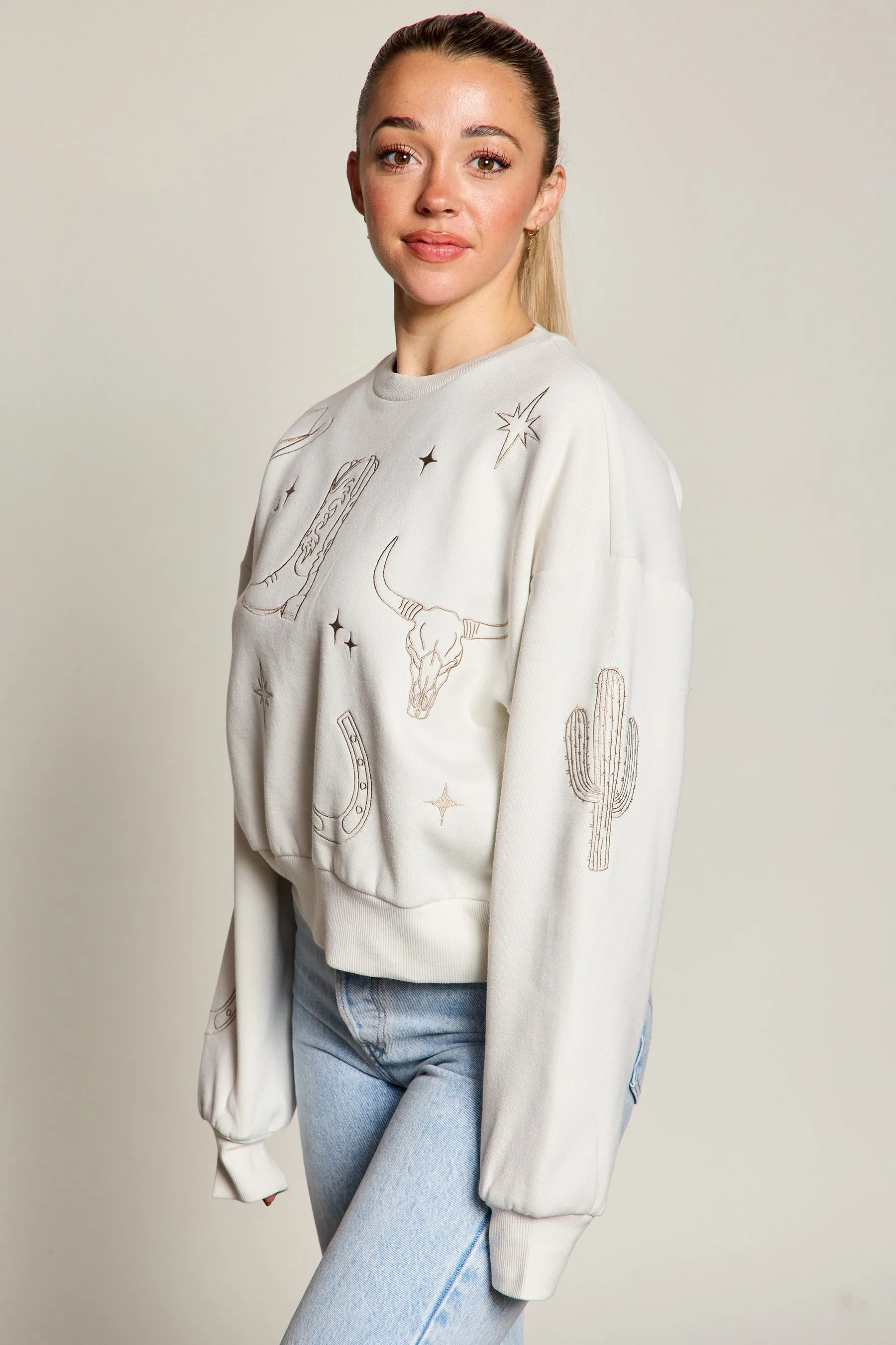 Western Embroidered Fleece Graphic Sweatshirt, True Bone sold by North & Main Clothing Company product image thumbnail 2
