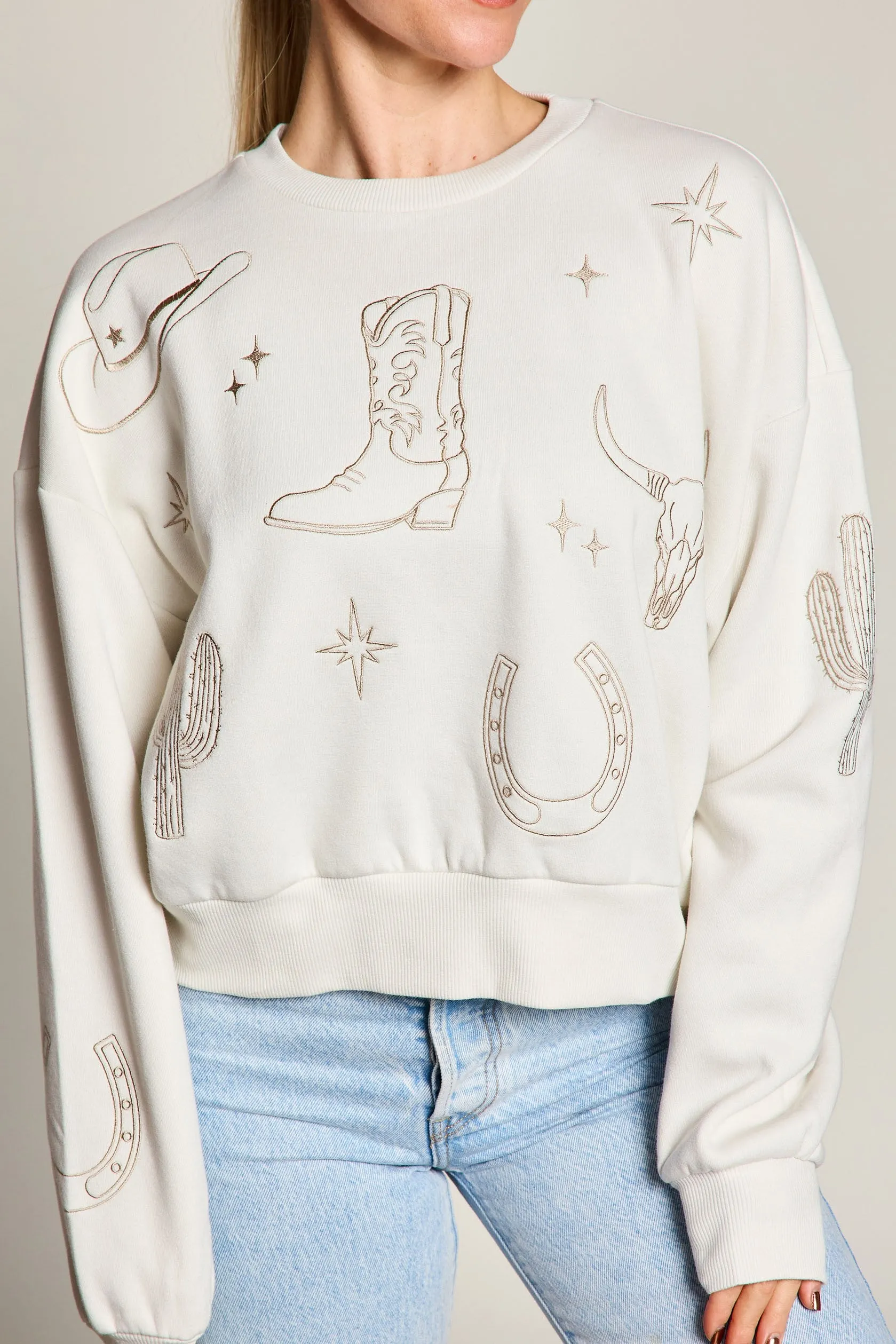 Western Embroidered Fleece Graphic Sweatshirt, True Bone sold by North & Main Clothing Company product image thumbnail 3