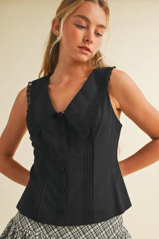 Lydia V-Neck Collared Top, Black sold by North & Main Clothing Company