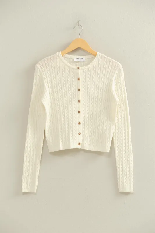 Iris Cable Knit Cropped Cardigan, Whip Cream sold by North & Main Clothing Company