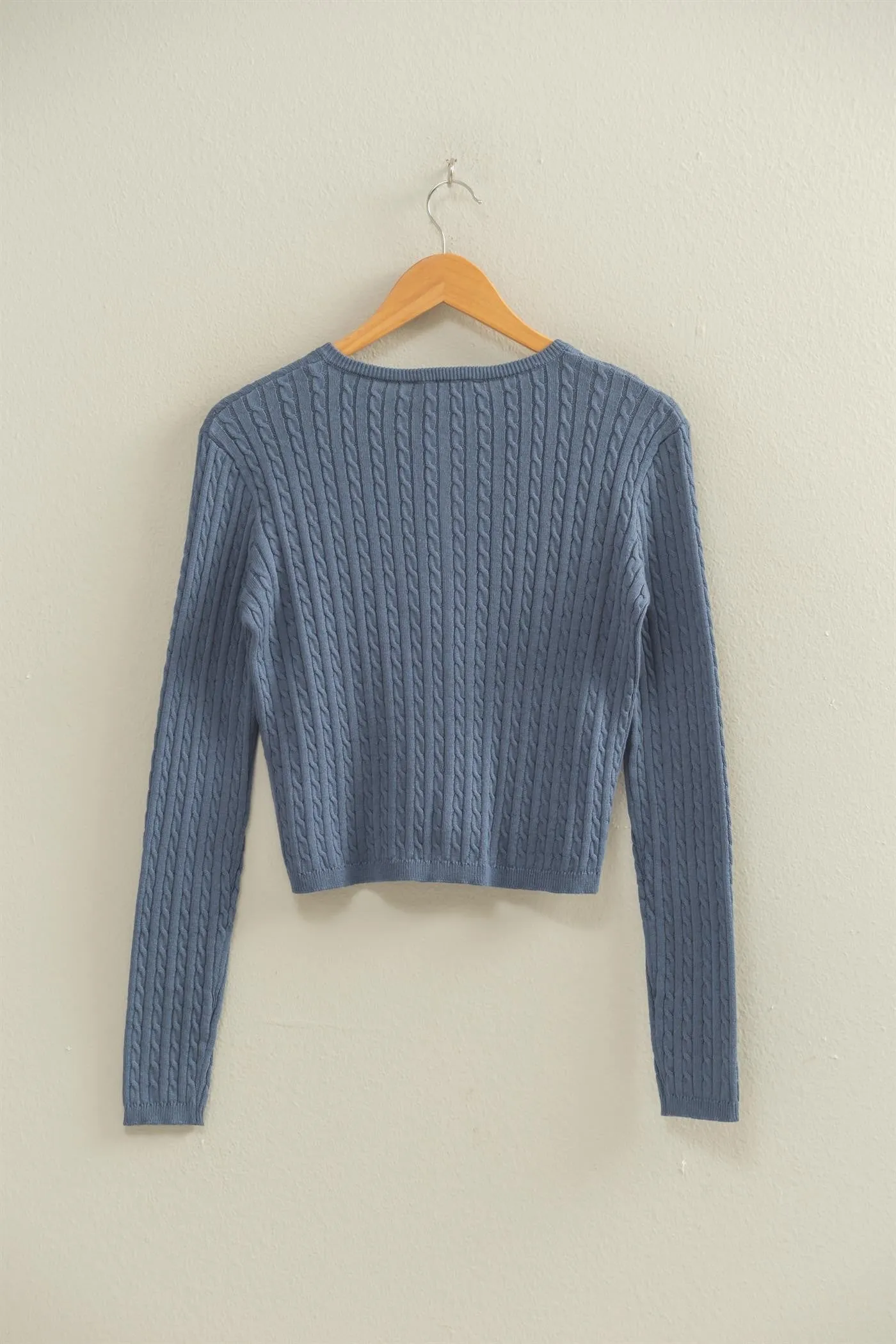 Iris Cable Knit Cropped Cardigan, Dusty Navy sold by North & Main Clothing Company product image thumbnail 2