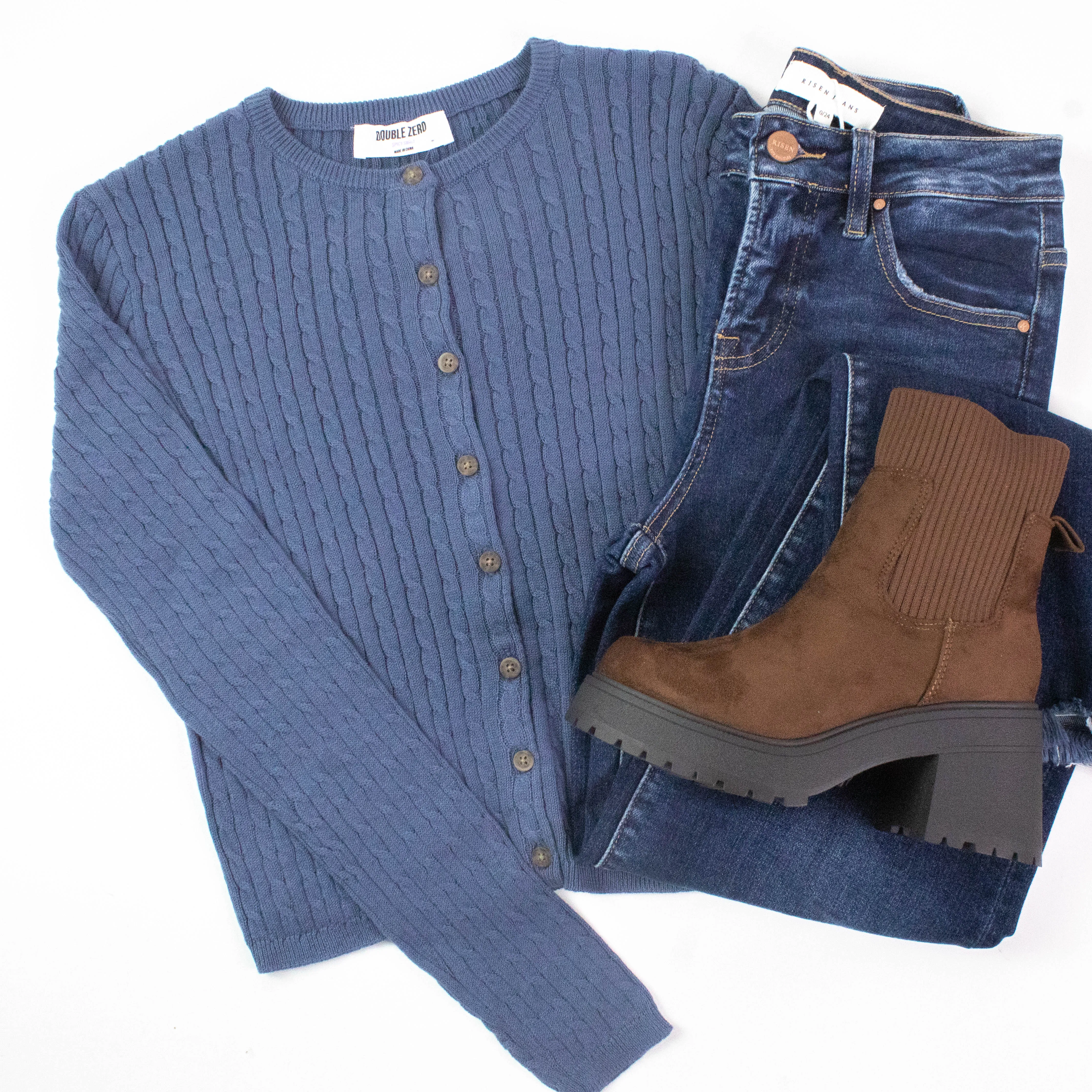 Iris Cable Knit Cropped Cardigan, Dusty Navy sold by North & Main Clothing Company product image thumbnail 5