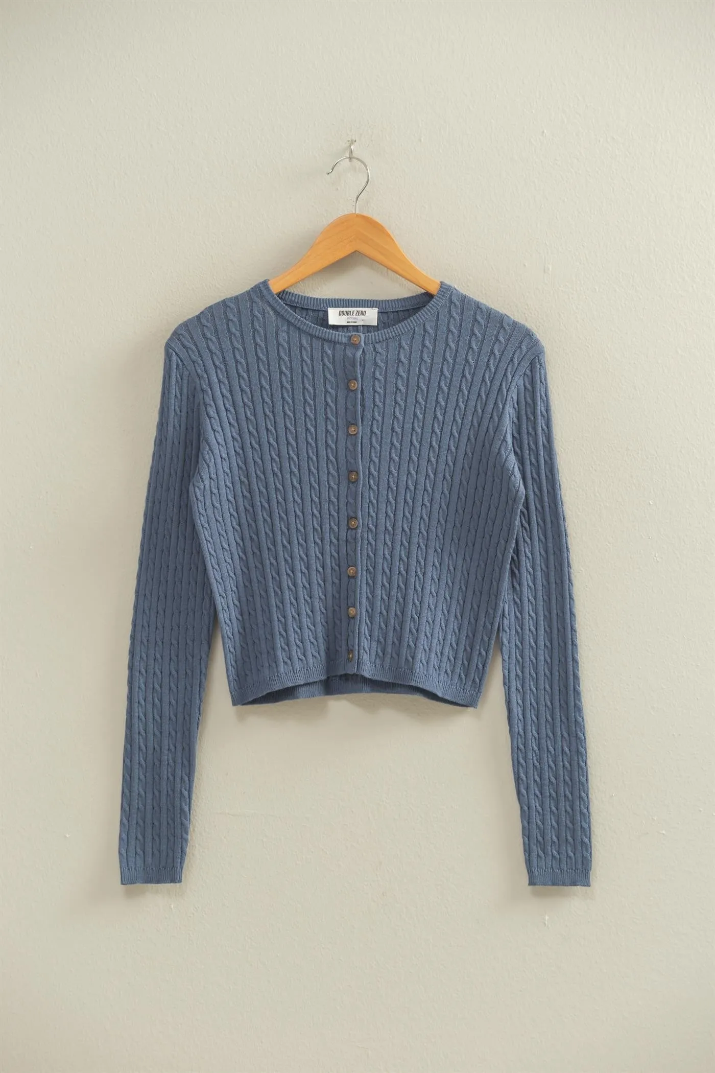 Iris Cable Knit Cropped Cardigan, Dusty Navy sold by North & Main Clothing Company
