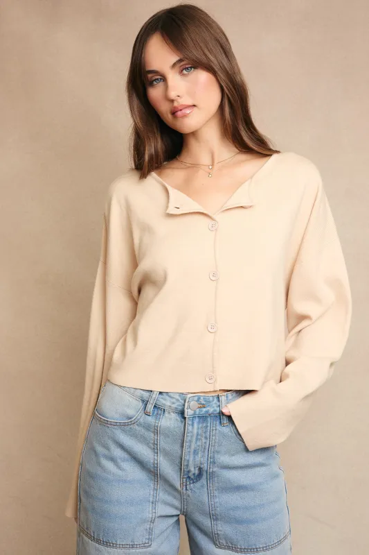 Bianca Cropped Drop Shoulder Cardigan, Beige sold by North & Main Clothing Company