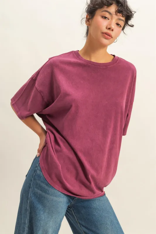 Tenley Oversized Crewneck Tee, Dark Cherry sold by North & Main Clothing Company