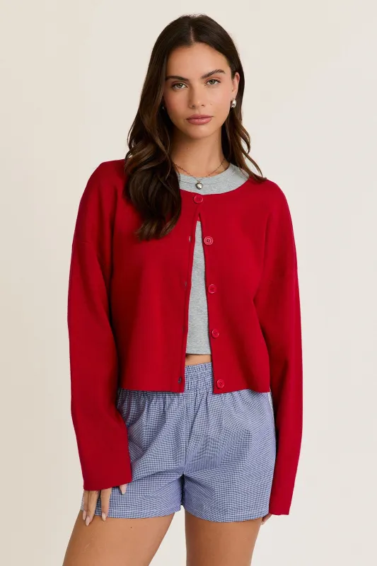 Bianca Cropped Drop Shoulder Cardigan, Red sold by North & Main Clothing Company