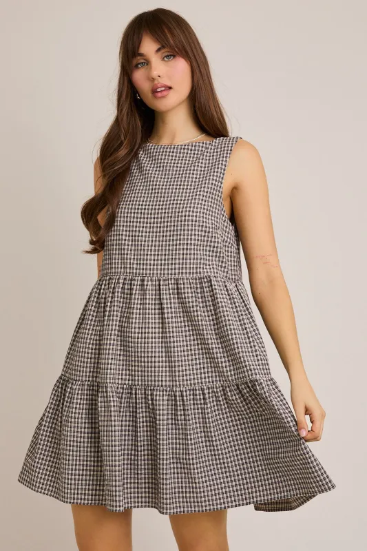 Parker Boat Neck Plaid Mini Dress, Black Plaid sold by North & Main Clothing Company