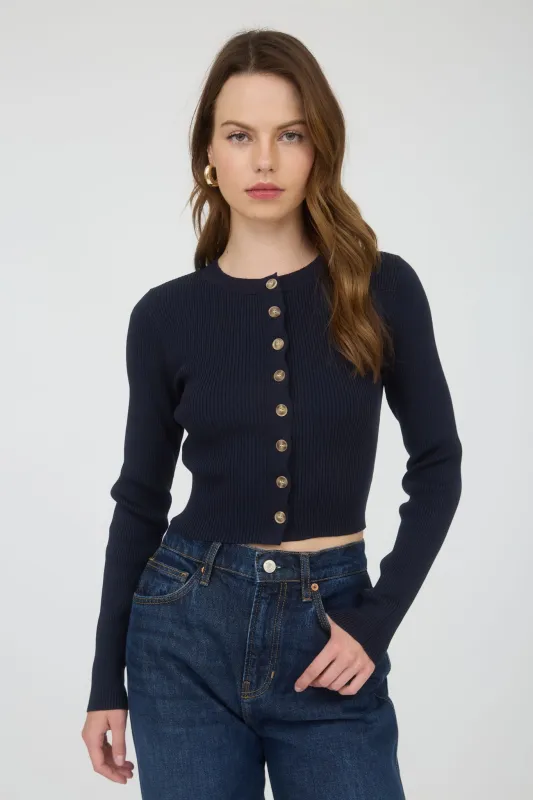 Josie Rib Knit Cropped Cardigan, Navy sold by North & Main Clothing Company