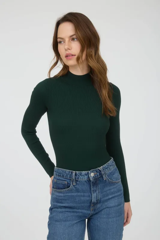 Bella High Neck Ribbed Bodysuit, Hunter Green sold by North & Main Clothing Company