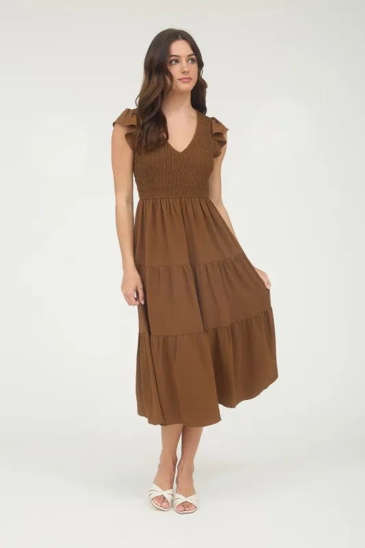 Greta Flutter Sleeve Maxi Dress, Dark Brown sold by North & Main Clothing Company