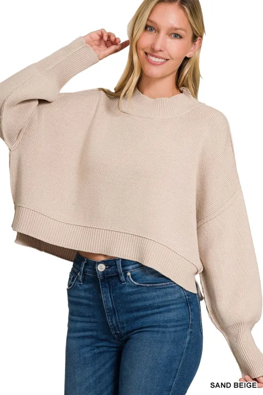 Aubrey Oversized Cropped Sweater, Sand Beige made by Zenana