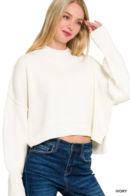 Aubrey Oversized Cropped Sweater, Ivory sold by North & Main Clothing Company