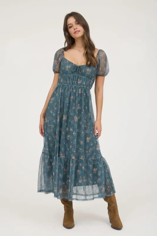 Madeline Floral Puff Sleeve Dress, Moss Green Multi sold by North & Main Clothing Company