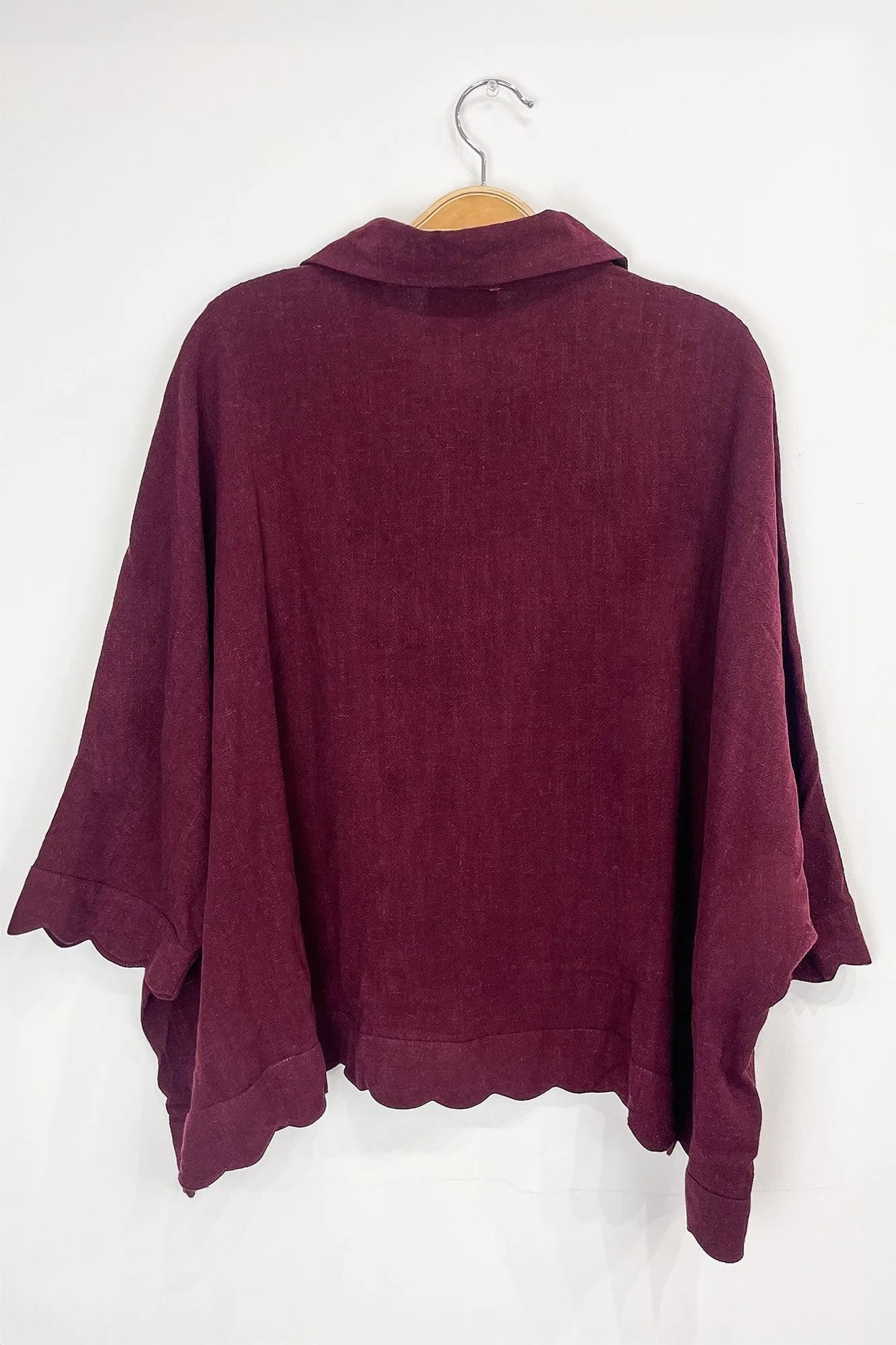 Caroline Linen Scallop Trim Blouse, Merlot sold by North & Main Clothing Company product image thumbnail 2