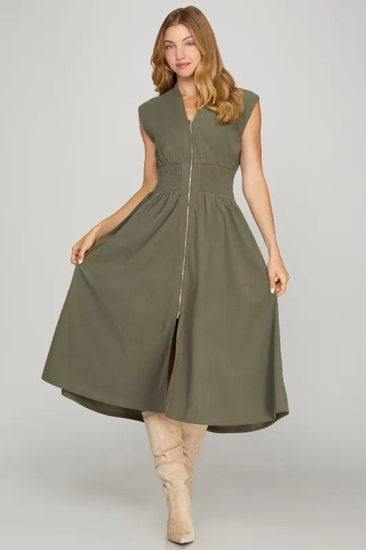 Audrey Drop Shoulder Corduroy Dress, Olive sold by North & Main Clothing Company