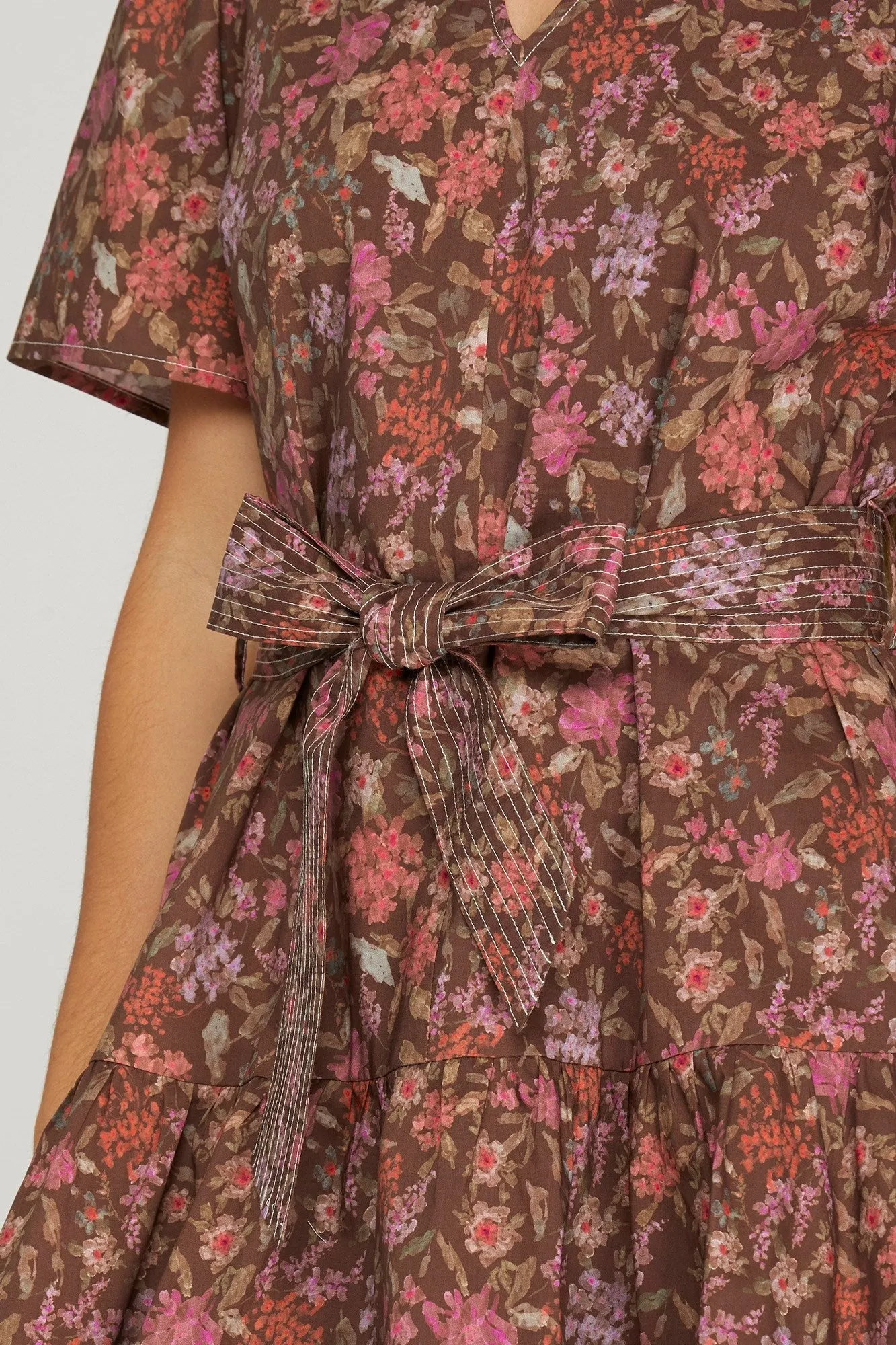 Athena Floral Waist Tie Dress, Brown sold by North & Main Clothing Company product image thumbnail 4