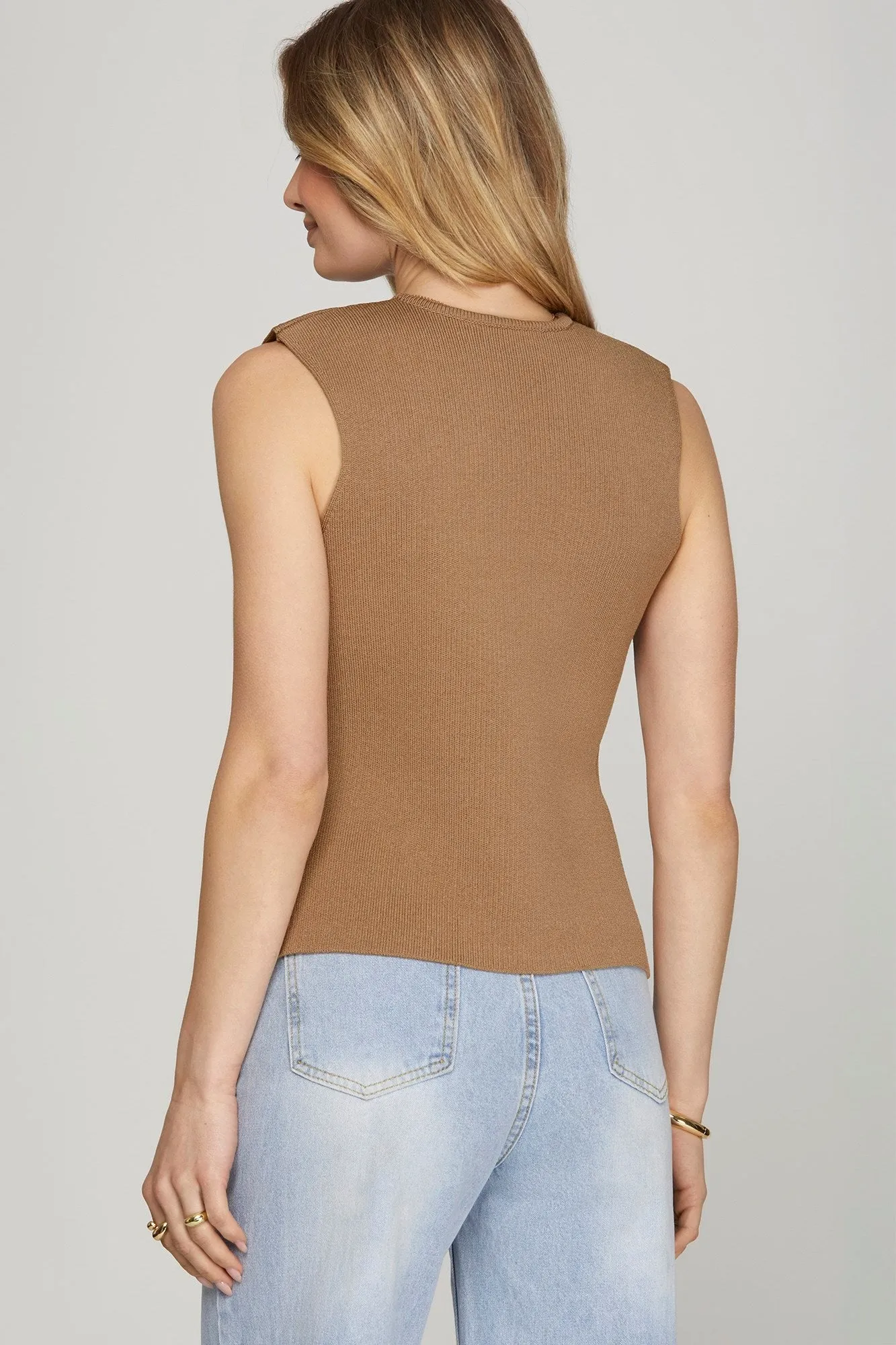 Elena Gold Button Sweater Vest, Mocha sold by North & Main Clothing Company product image thumbnail 2