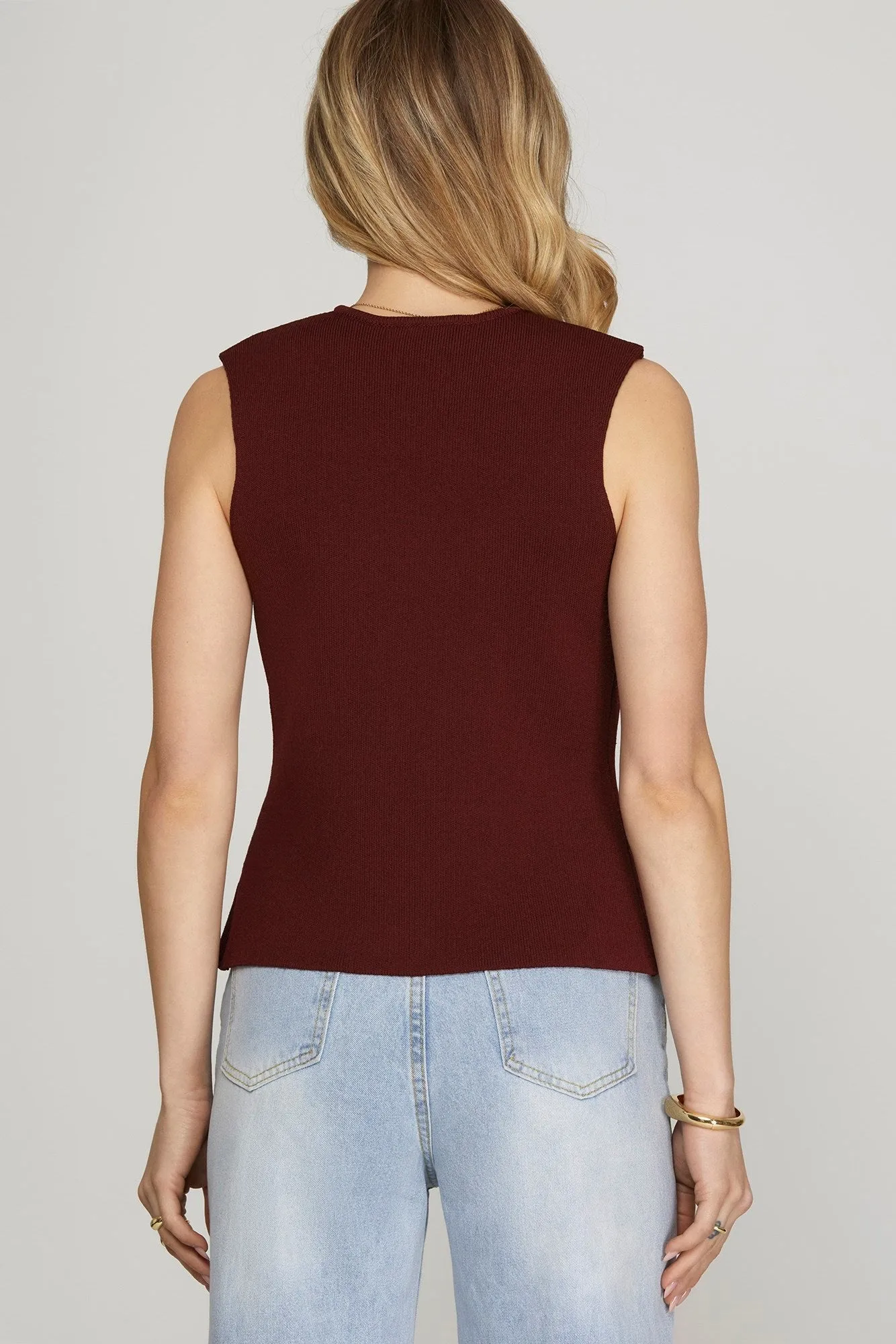 Elena Gold Button Sweater Vest, Wine sold by North & Main Clothing Company product image thumbnail 5