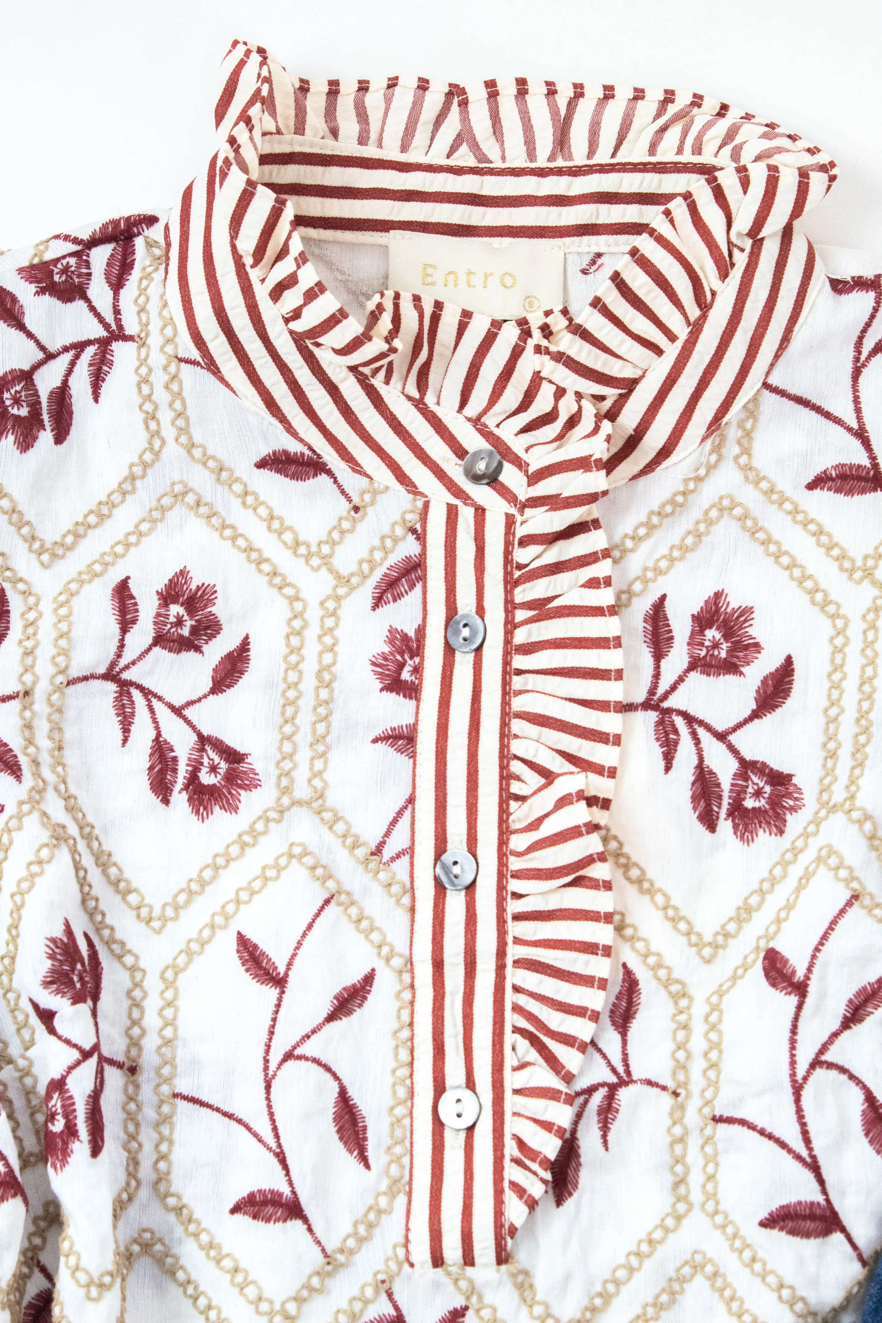 Ariella Ruffled Neck Embroidered Top, Cream sold by North & Main Clothing Company product image thumbnail 2