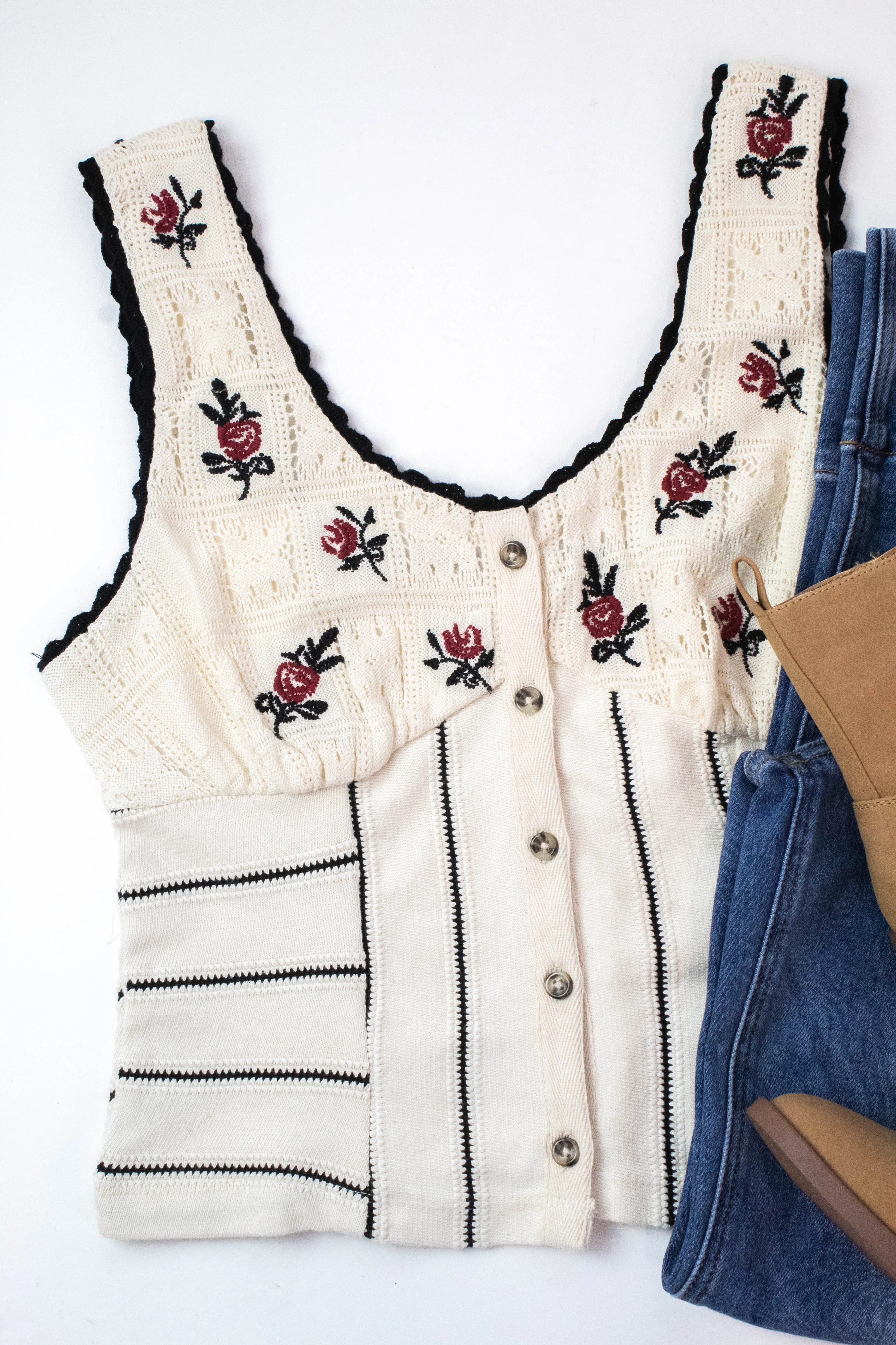 Rose Bud Knit Top, Ivory Combo | Free People sold by North & Main Clothing Company