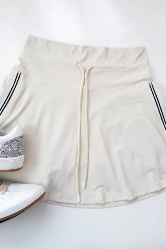 June Side Stripe Skort, Cream | Cream Yoga sold by North & Main Clothing Company