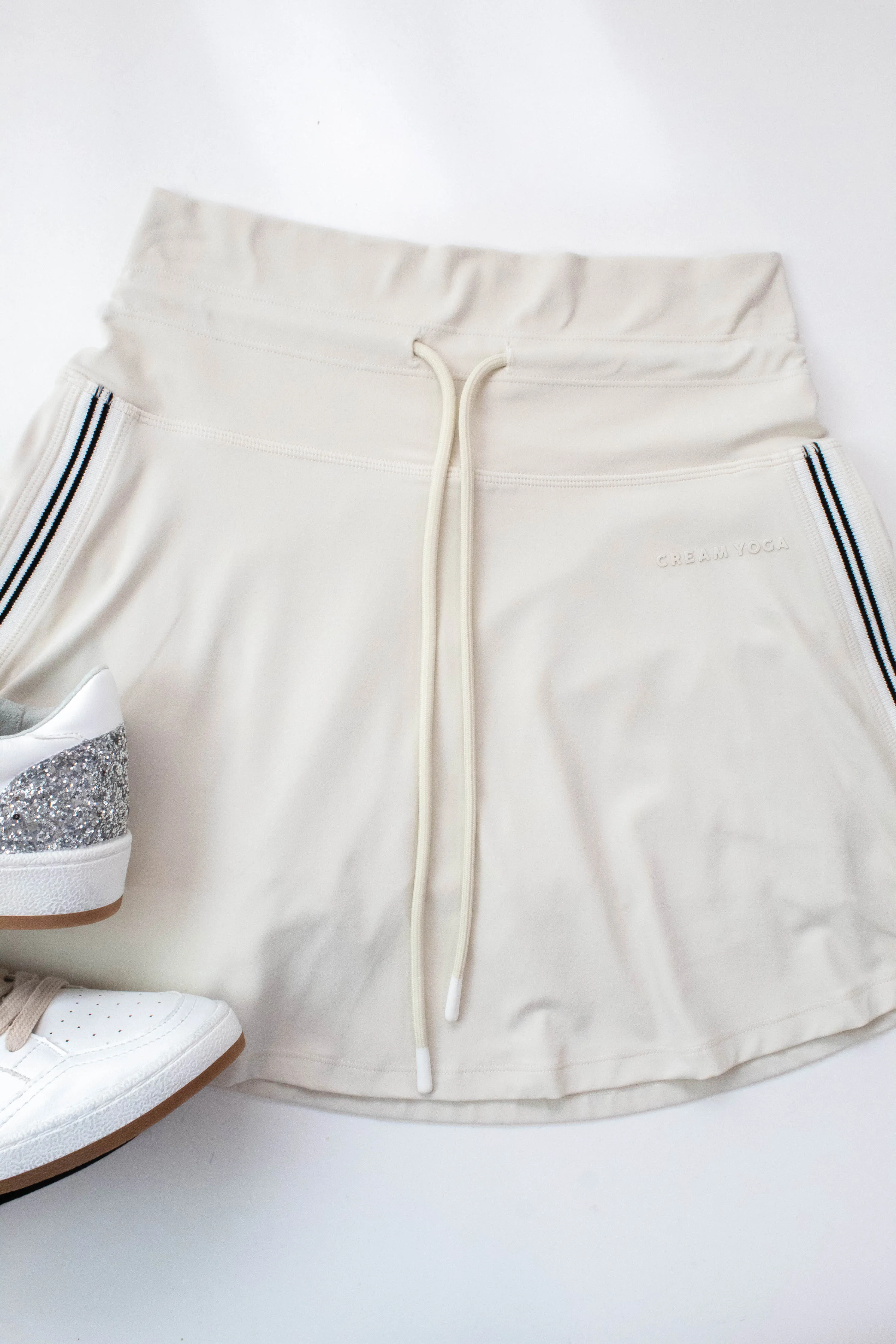 June Side Stripe Skort, Cream | Cream Yoga sold by North & Main Clothing Company