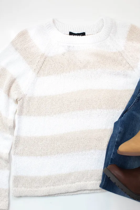 Stella Textured Raglan Sweater, White/Light Oak Stripe | Sanctuary sold by North & Main Clothing Company