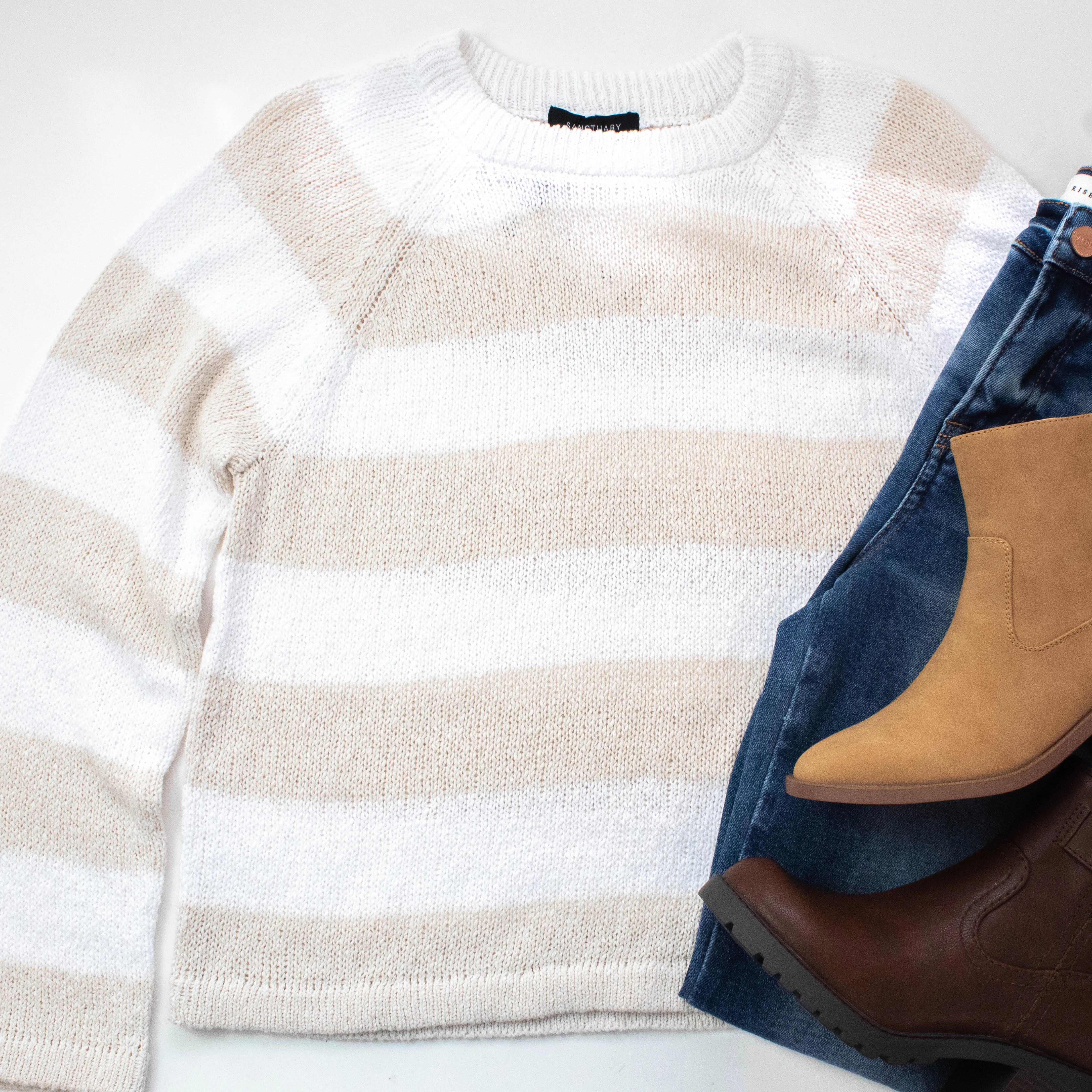 Stella Textured Raglan Sweater, White/Light Oak Stripe | Sanctuary sold by North & Main Clothing Company product image thumbnail 4
