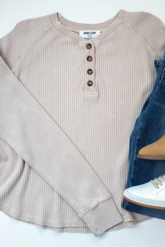 Jordan Knit Henley Top, Dark Taupe sold by North & Main Clothing Company