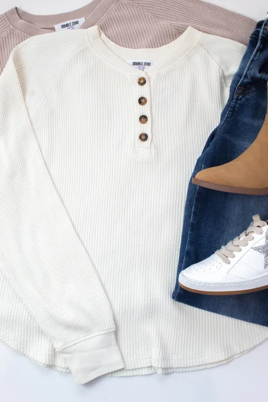 Jordan Knit Henley Top, Cream sold by North & Main Clothing Company